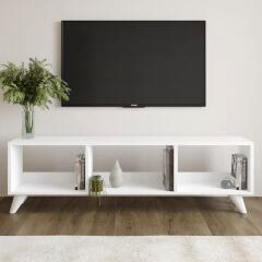 Tina TV Sehpası – 120 cm Açık Meşe Renkli, Retro Tarz Ahşap Ayaklı Minimal TV Sehpası