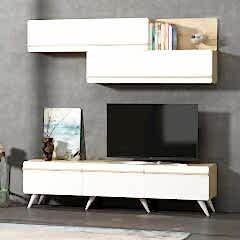 Amsterdam Modern TV Ünitesi – Duvar Üst Modüllü ve 3 Kapaklı Alt Modül