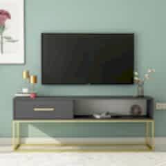 Mira TV Sehpası 160 cm – Kapaklı ve Raflı, Gold Ayak, Modern Tasarım