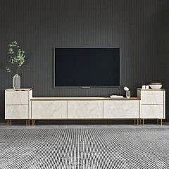 İmaj TV Ünitesi & Komodin SET – 5 Kapaklı, Mermer Desenli, Modüler Tasarım, 260 cm