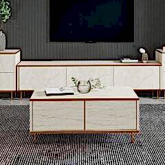 İmaj Modern Kapaklı Orta Sehpa – 90x45 cm | Mermer Desenli ve Gold Detaylı