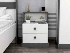 Life 2 Çekmeceli Genç Odası Komodin, Modern Tasarım Beyaz/Antrasit
