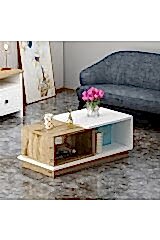Viyana İki Renkli Modern Orta Sehpa – Raflı Tasarım, Beyaz/Antik Ceviz
