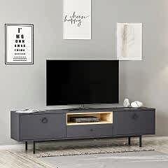 Naturel Tv Ünitesi Antrasit/Safir Meşe Modern TV Sehpası – Raflı ve Çekmeceli Tasarım