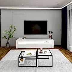 Batı LED Işıklı TV Sehpası ve Modern İkili Orta Sehpa SET